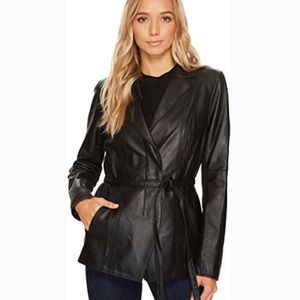 ANDREW MARC BLACK LEATHER COAT